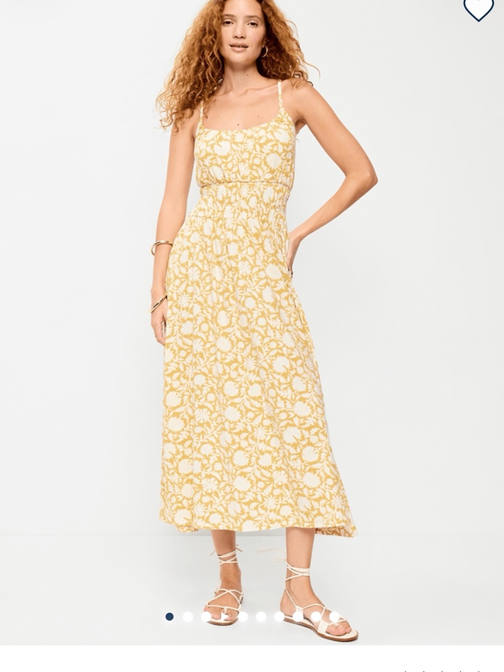 Old Navy Yellow Floral Smocked Midi Sundress